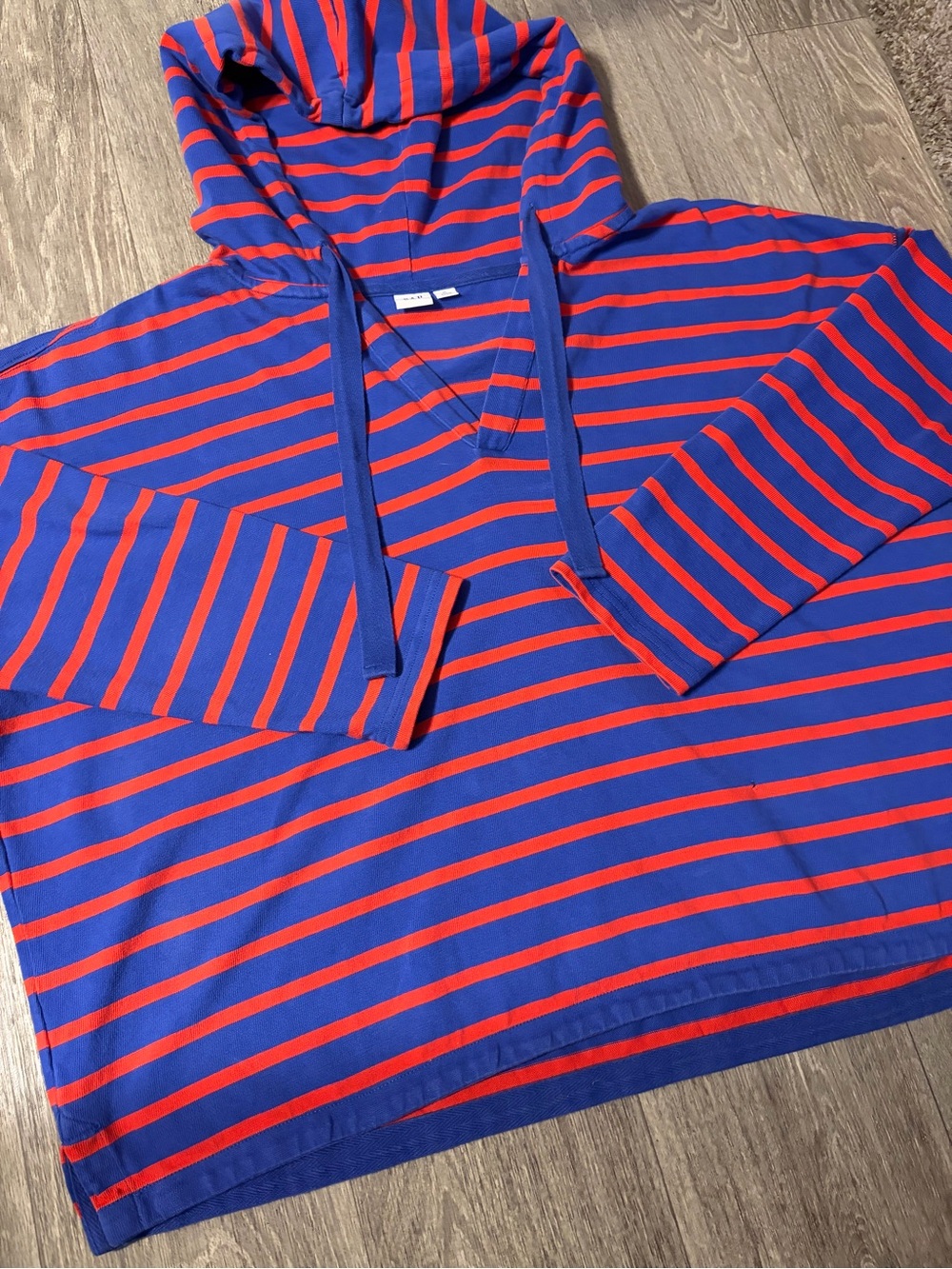 Striped Hooded Pullover - Blue & Red